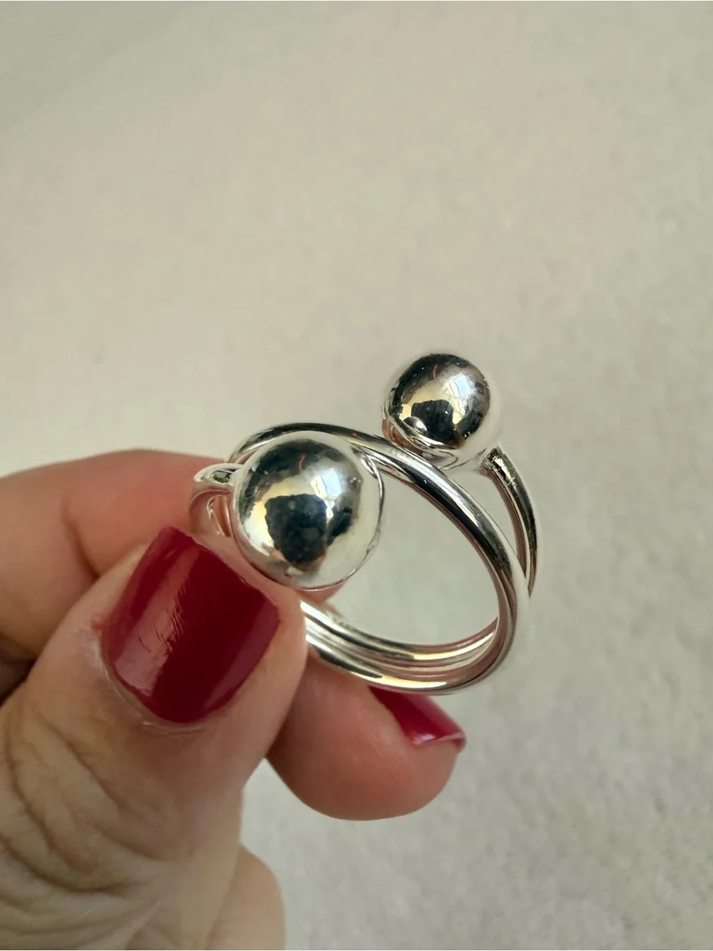 Sterling Silver Double Ball Open Ring - Silver